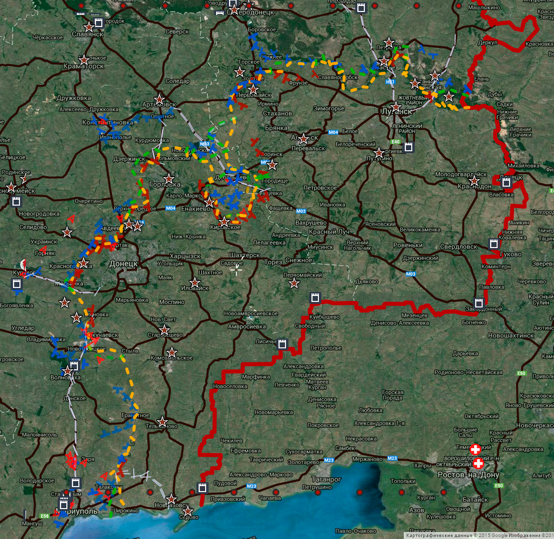 Карта боевых действий на юго-востоке Украины 2015 на сегодня