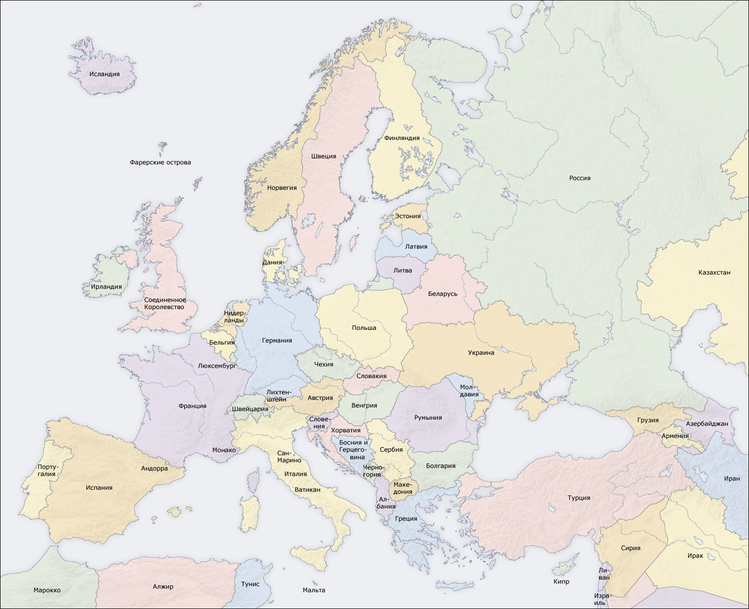 Карта Европы с городами на спутниковой карт�� онлайн